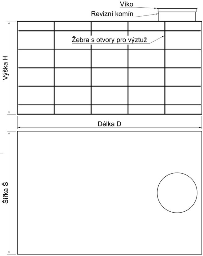 Hranatá nádrž - Výška nádrže: 1 500 mm, Velikost nádrže: 4000x3000 mm